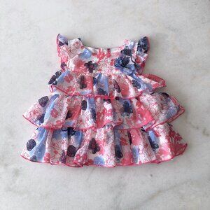 3/$20 - Baby girl dress, pink, white & navy blue ruffle tiered dress (3-6m)
